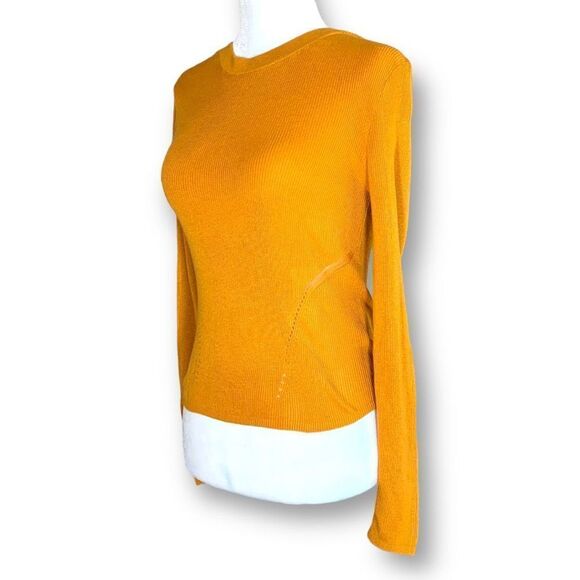 Divided By H&M Sweater Lightweight Yellow High Crewneck Long Sleeve Ribbed Knit - Picture 3 of 10